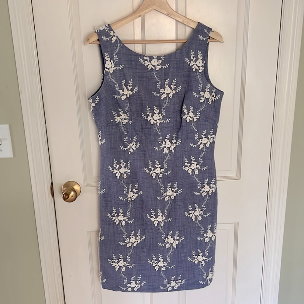 Taylor womens zip chambray lace appliqué sundress shift dress